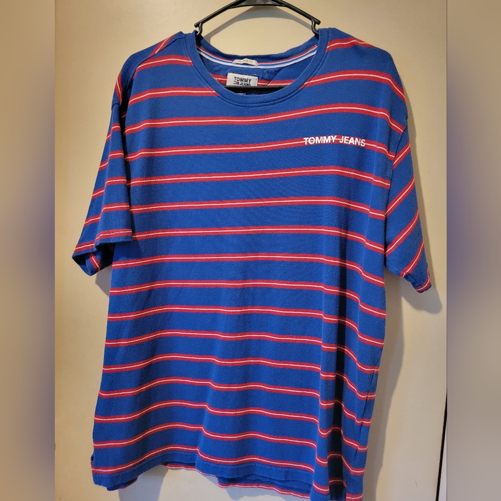 Tommy Hilfiger Men's Red and Blue Striped T-shirt